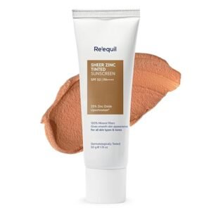 Home re' equil sheer zinc tinted sunscreen, 100% mineral based sunscreen uva, ubv, & ir protection, water resistant with spf 50 pa+++ for all skin types